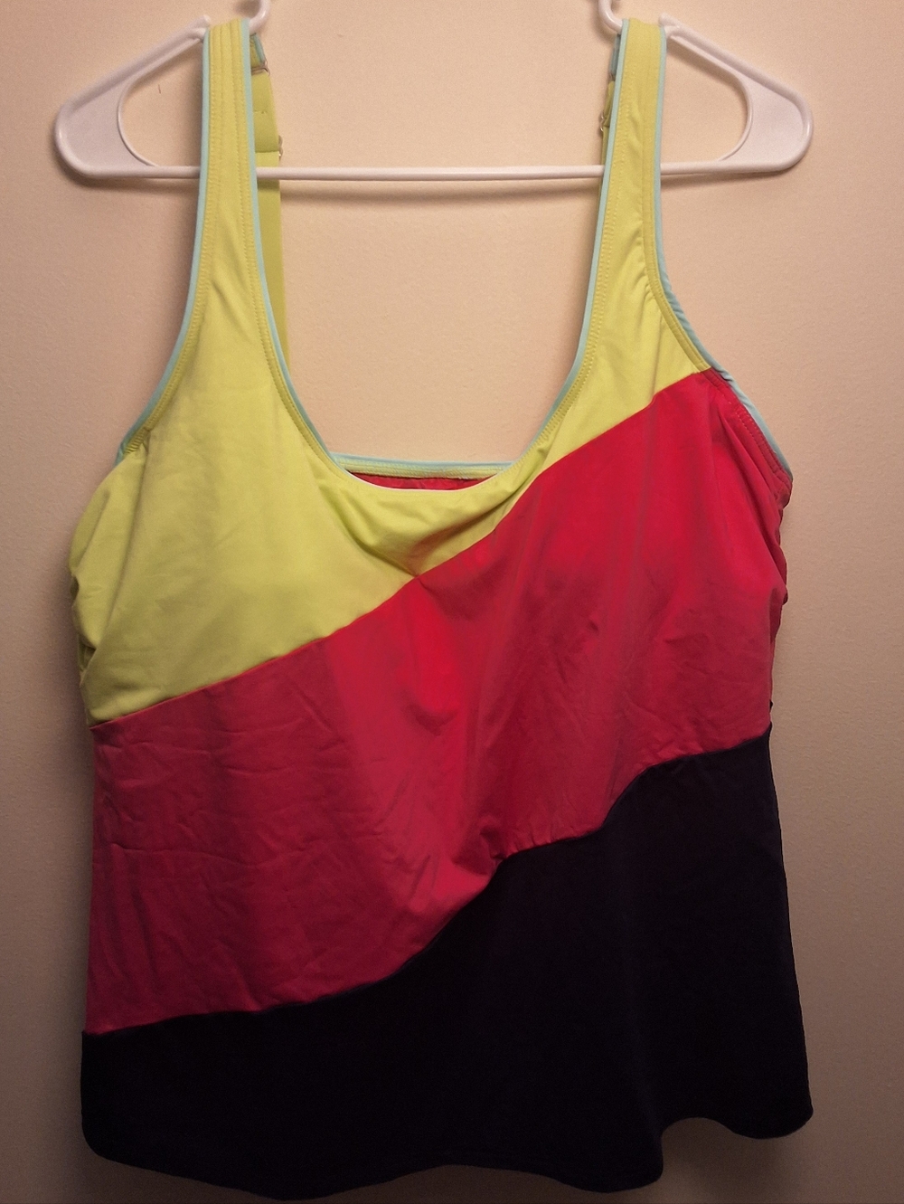 Lands' End Neon Colorblock Tankini Top Size 18 Pink Yellow Navy